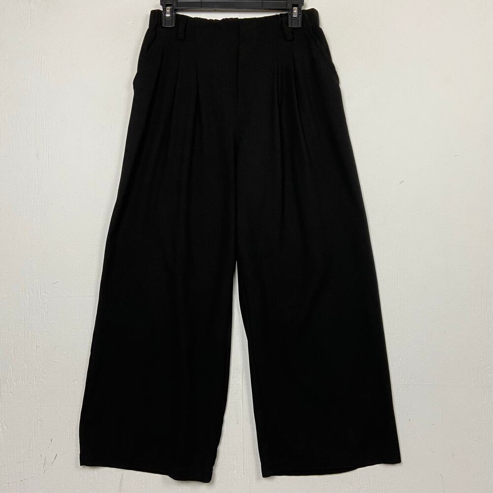 Halara Flex High Waist Wide Leg Waffle Work Pants Pleated Trouser Black M Petite